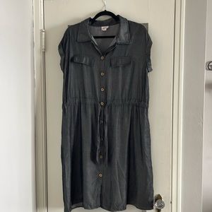 Lularoe dress. Soft, demon colored fabric. Button down with draw sting tie.